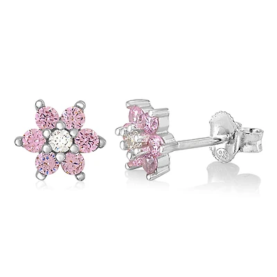 Unicornj Enfants Sterling Argent 925 Rose CZ 6 Pétale Fleur Octobre Naissance Mois Stud Post Boucles D'oreilles Italie