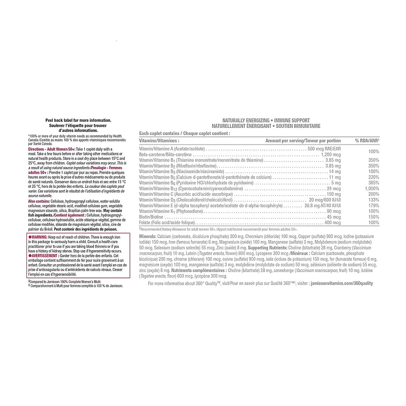 Jamieson Multivitamine complète à 100 % pour femmes 50+ format économique 160 comprimés