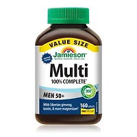 Jamieson 100% Complete Multivitamin For Men 50+, with Siberian Ginseng, Lutein, and More Magnesium. Supports Immunity, Energy, Overall Health, Eye Support, and Bone Health, Gluten-Free, One Per Day, 160 Caplets, 160 Caplets