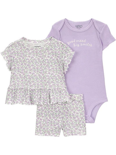 Carter's Child of Mine Infant Girl 3pc Set Purple Floral