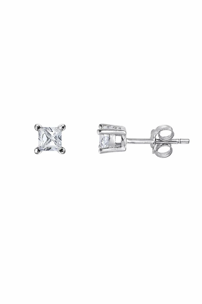 Luxury Designs Ensemble de boucles d'oreilles créoles en argent sterling avec clous d'oreilles carrés en zircon cubique