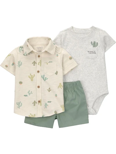 Carter's Child of Mine IB 3PC Short Set - Grey Cactus