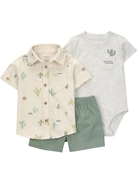 Carter's Child of Mine IB 3PC Short Set - Grey Cactus