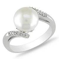 Miabella 9-9.5 mm Cultured Freshwater White Pearl and 0.06 ct Diamond Ring in Silver