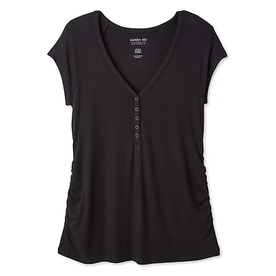 Paisley Sky Maternity Short-Sleeve Snap Nursing Henley Top