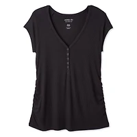 Paisley Sky Maternity Short-Sleeve Snap Nursing Henley Top