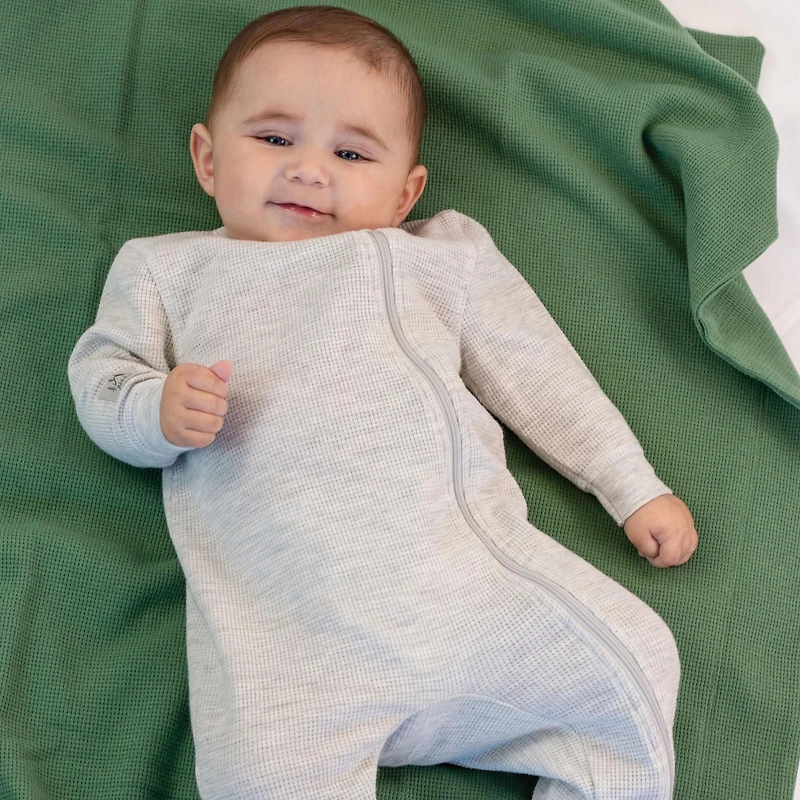 Juddlies Designs - Newborn, Baby, Toddler - Mini Waffle Collection - Footed Sleeper - Light Grey