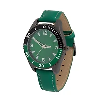 Men's Easy Read Analog Green PU Strap Watch with Bracelet set and Pouch