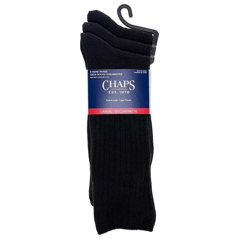 Chaps Mens Casual 3 Pair Crew Socks, Casual 3 Pair Crew Socks - Size 6-12