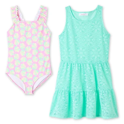 Bmagical Girls' Two Piece Swimsuit and Cover-Up Set