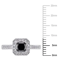 Bague de fiançailles avec diamant noir de coupe princesse et diamants blancs ronds 0,60 CT poids total en or blanc 10K