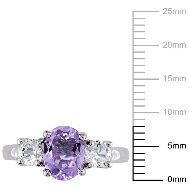 Bague à trois pierres Tangelo avec améthyste et saphirs blancs synthétiques 1,80 CT PBT en argent sterling