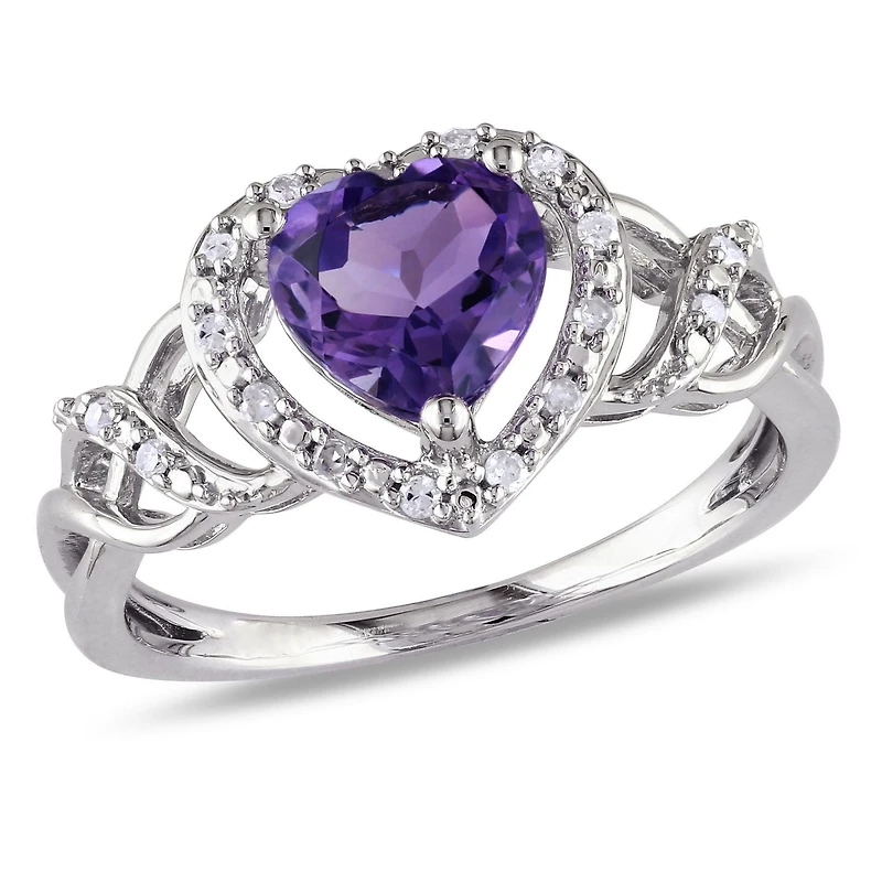 Tangelo 1.10 Carat T.G.W. Amethyst and Diamond-Accent Sterling Silver Heart Ring