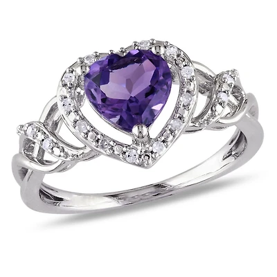 Tangelo 1.10 Carat T.G.W. Amethyst and Diamond-Accent Sterling Silver Heart Ring