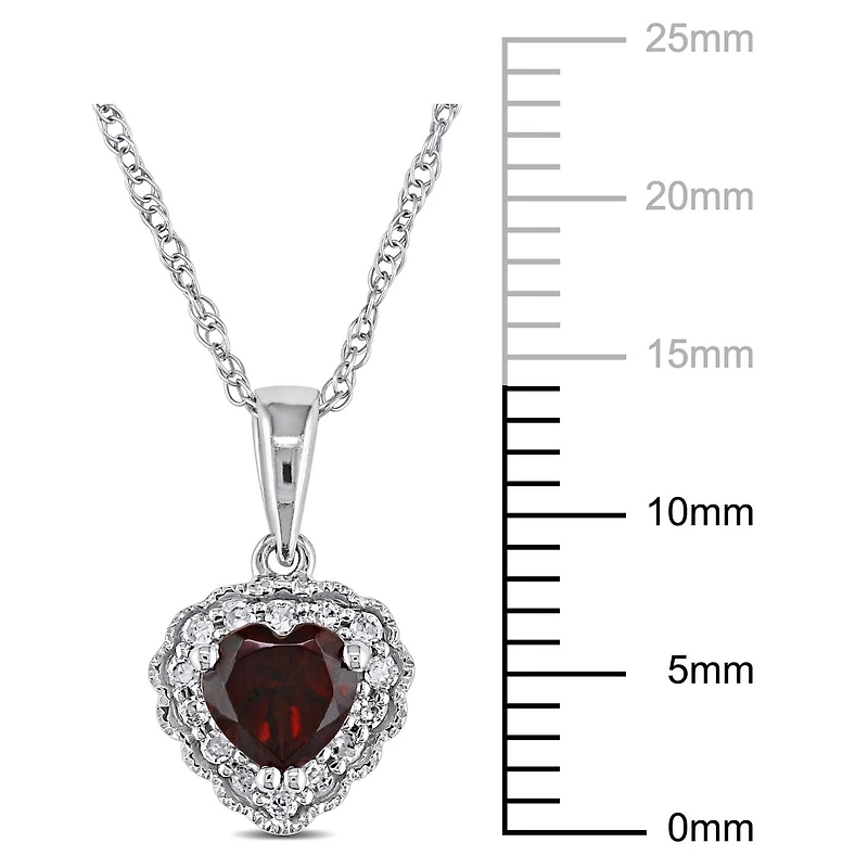 Pendentif de forme cœur Tangelo avec grenat 0,50 CT PBT et accents de diamants en or blanc 10K, 17 po