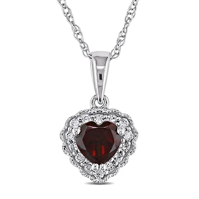 Pendentif de forme cœur Tangelo avec grenat 0,50 CT PBT et accents de diamants en or blanc 10K, 17 po
