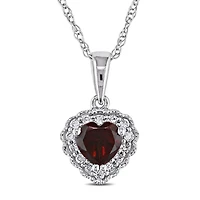 Pendentif de forme cœur Tangelo avec grenat 0,50 CT PBT et accents de diamants en or blanc 10K, 17 po