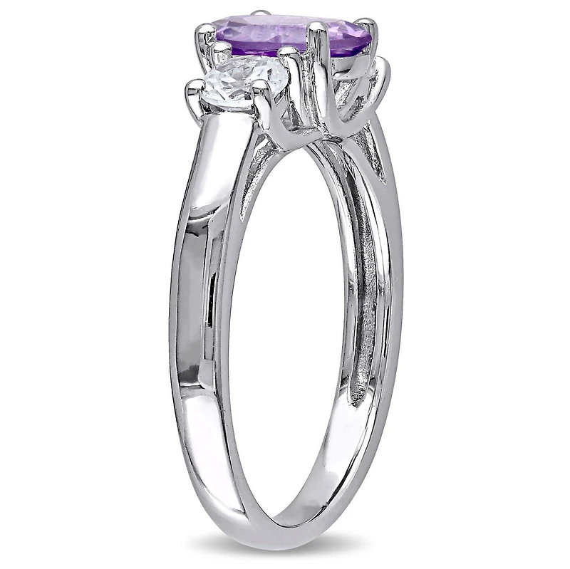 Bague à trois pierres Tangelo avec améthyste et saphirs blancs synthétiques 1,80 CT PBT en argent sterling