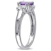 Bague à trois pierres Tangelo avec améthyste et saphirs blancs synthétiques 1,80 CT PBT en argent sterling
