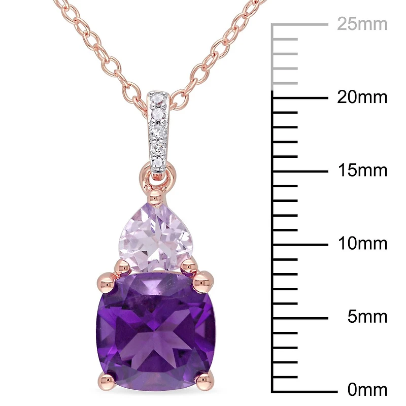 Pendentif Tangelo avec améthyste et rose de France 2,14 CT PBT et accents de diamants en argent sterling plaqué de rhodium rosé, 18 po