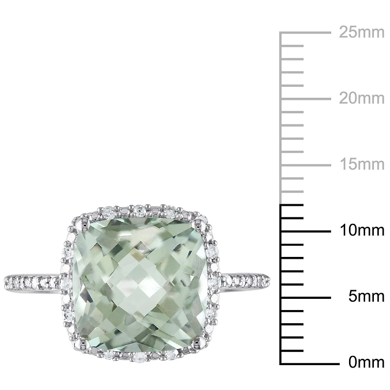 Tangelo 4 Carat T.G.W. Green Quartz and 0.10 Carat T.W. Diamond Sterling Silver Halo Cocktail Ring