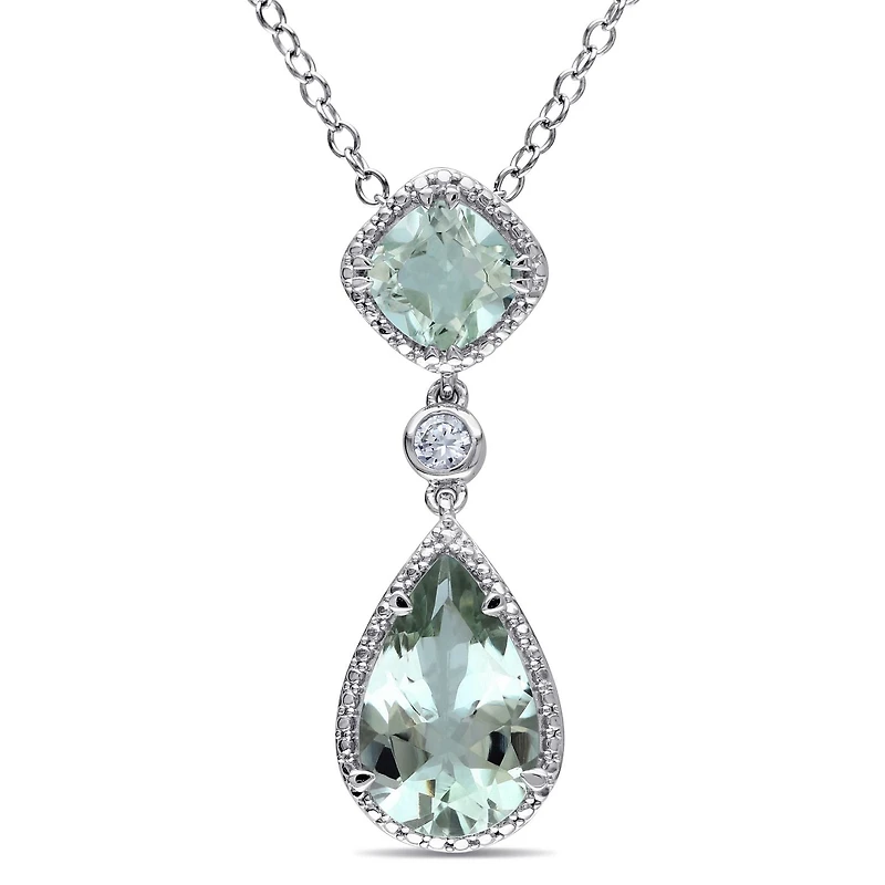 Pendentif de forme goutte Tangelo avec améthystes vertes et saphirs blancs synthétiques 5 CT PBT en argent sterling, 18 po
