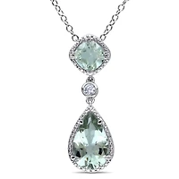 Pendentif de forme goutte Tangelo avec améthystes vertes et saphirs blancs synthétiques 5 CT PBT en argent sterling, 18 po