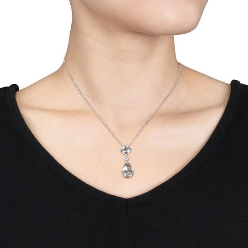 Pendentif de forme goutte Tangelo avec améthystes vertes et saphirs blancs synthétiques 5 CT PBT en argent sterling, 18 po