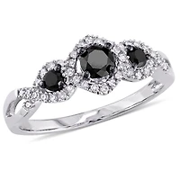 Bague de fiançailles à trois pierres avec diamants noirs et blancs 0,50 CT poids total en or blanc 10K