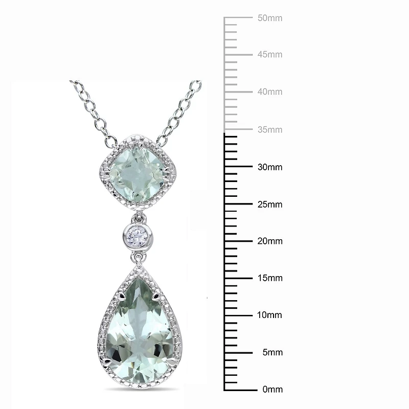 Pendentif de forme goutte Tangelo avec améthystes vertes et saphirs blancs synthétiques 5 CT PBT en argent sterling, 18 po