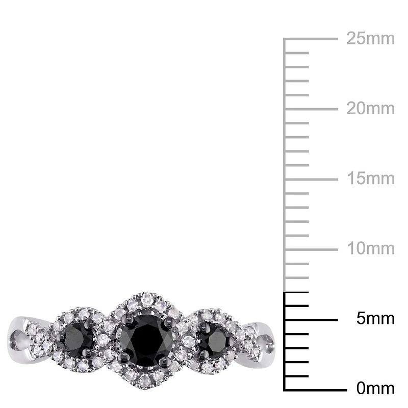 Asteria 0.50 Carat T.W. Black and White Diamond 10 K White Gold Three-Stone Engagement Ring