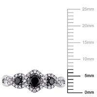 Asteria 0.50 Carat T.W. Black and White Diamond 10 K White Gold Three-Stone Engagement Ring