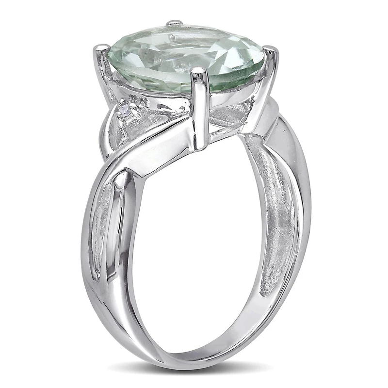 Bague cocktail Tangelo avec améthyste verte 4,33 CT PBT et accents de diamants en argent sterling