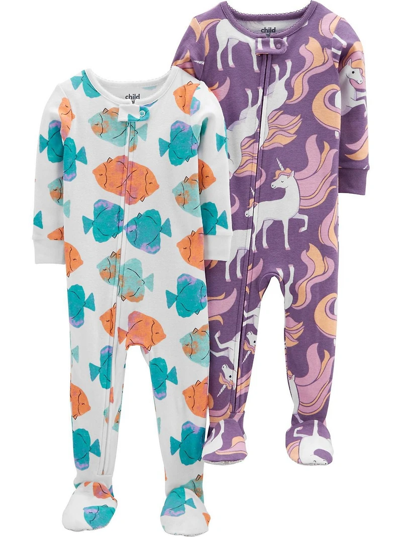 Child of Mine made by Carter's Girls 2-pack 1 Piece Pajama- Fish/ Unicorn