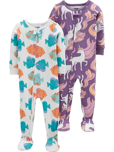 Child of Mine made by Carter's Girls 2-pack 1 Piece Pajama- Fish/ Unicorn