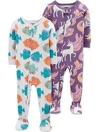 Child of Mine made by Carter's Girls 2-pack 1 Piece Pajama- Fish/ Unicorn