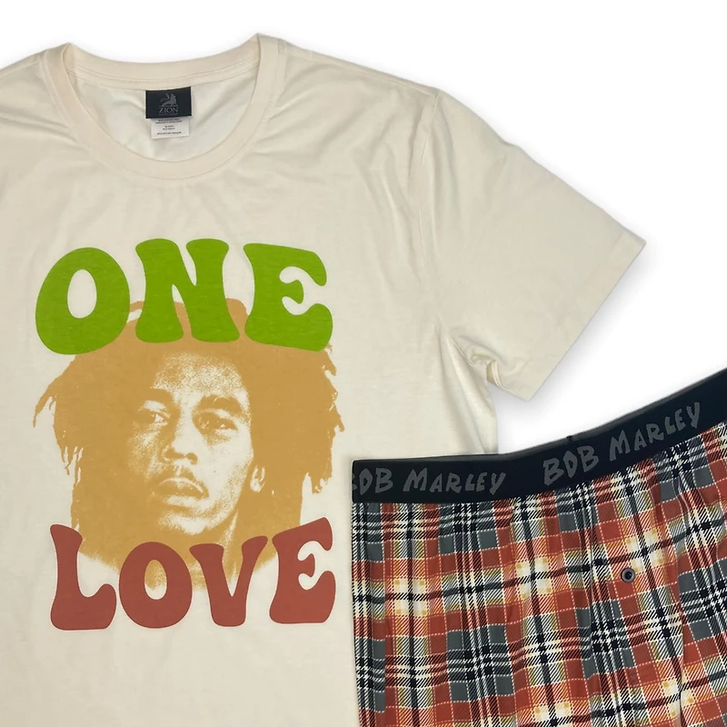 Bob Marley Ensemble pyjama pour homme. Cet ensemble de pyjama pour homme se compose d'un t-shirt à manches courtes et d'un short en jacquard avec taille élastique et