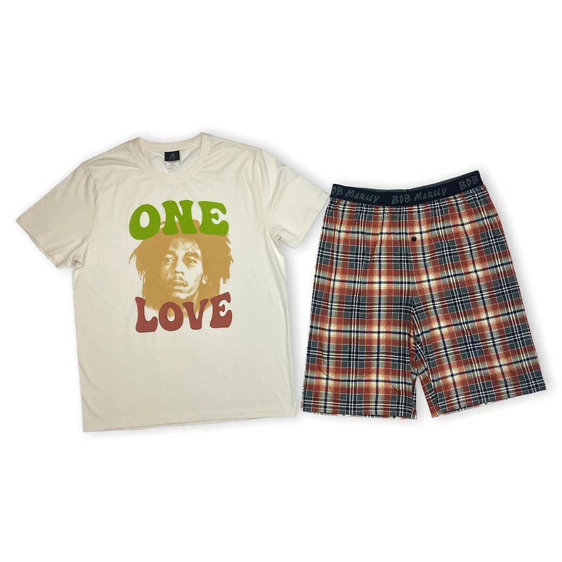 Bob Marley Ensemble pyjama pour homme. Cet ensemble de pyjama pour homme se compose d'un t-shirt à manches courtes et d'un short en jacquard avec taille élastique et