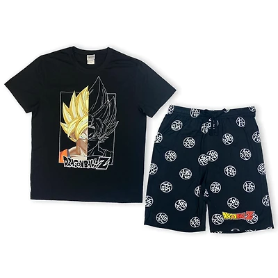 Dragon Ball Z Ensemble pyjama pour homme. Cet ensemble de pyjama pour homme se compose d'un t-shirt à manches courtes et d'un short au genou avec taille élastique et cordon de serrage.