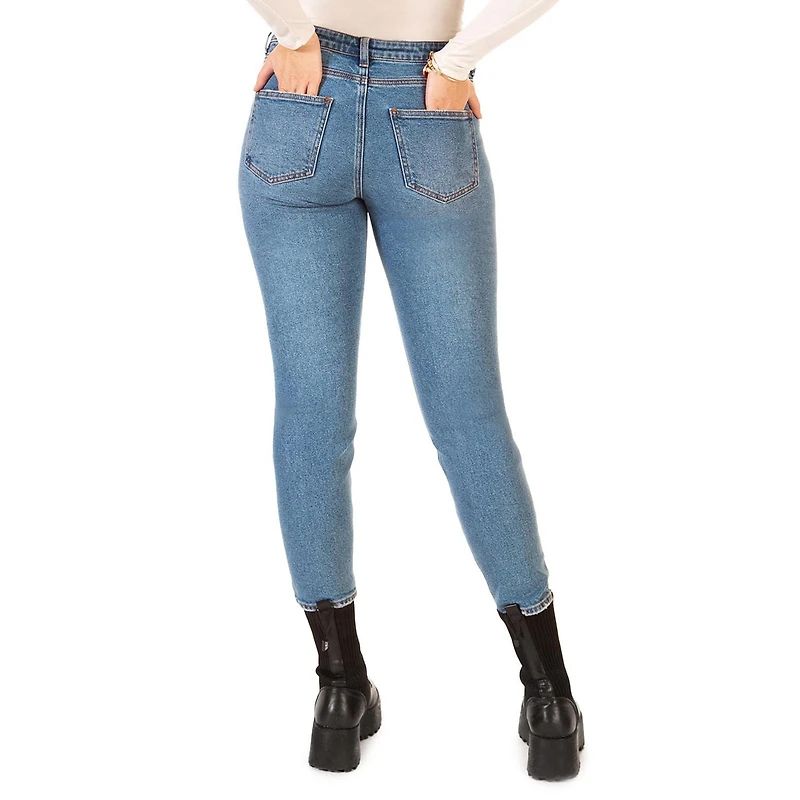 Jean skinny en denim stretch à 5 poches, longueur cheville, délavé bleu clair Jean skinny