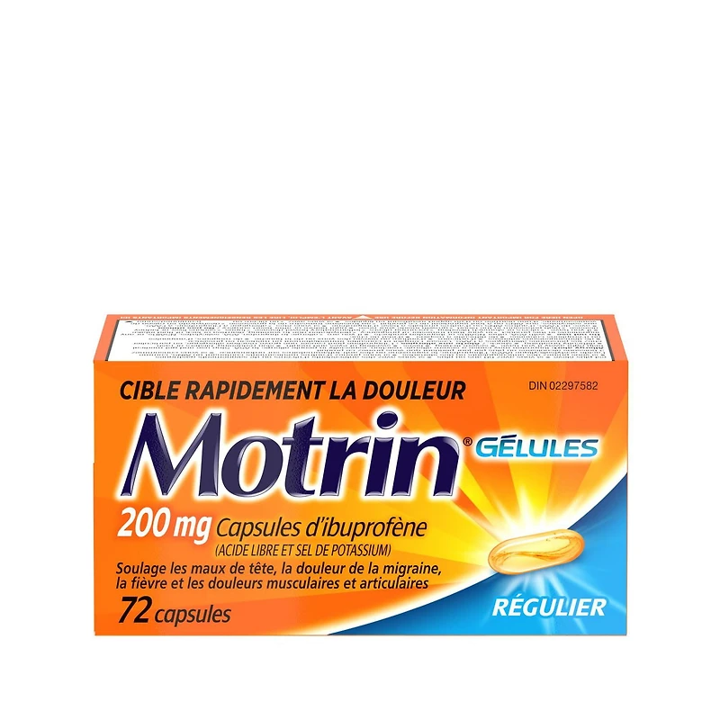 Motrin Regular Strength Pain Relief Ibuprofen 200mg, Liquid Gels, 72 Count