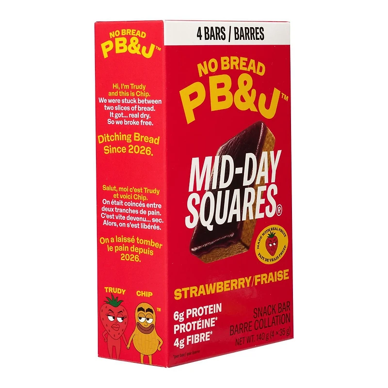 Mid-Day Squares No Bread PB&J Strawberry Snack Bar, 140 g/4 x 35 g