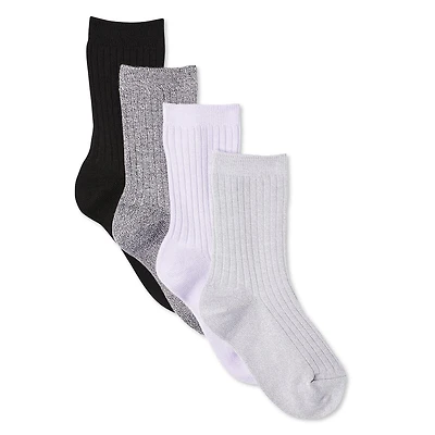 George Girls' Crew Socks 4-Pack, Sizes 10-13, 13-4