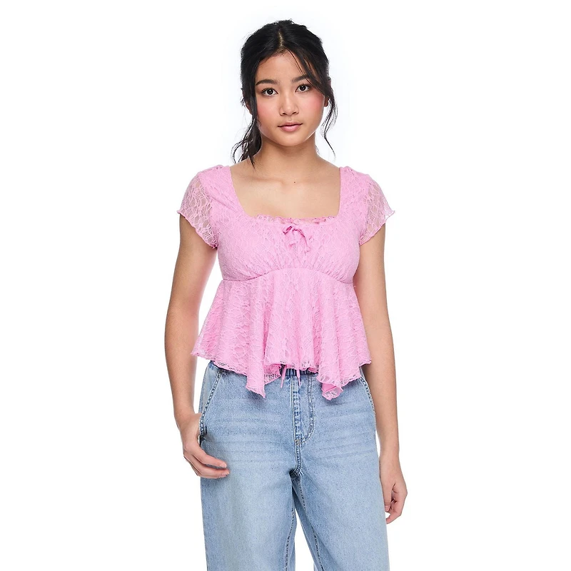 My Sister's Closet Girls' Cap Sleeve Hanky Hem Top