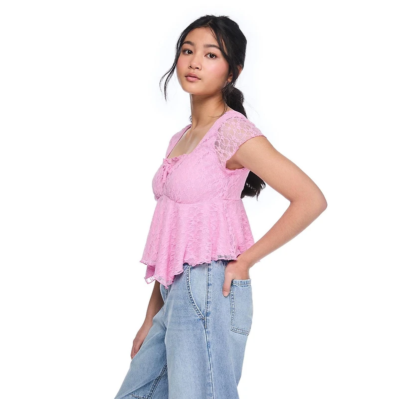 My Sister's Closet Girls' Cap Sleeve Hanky Hem Top