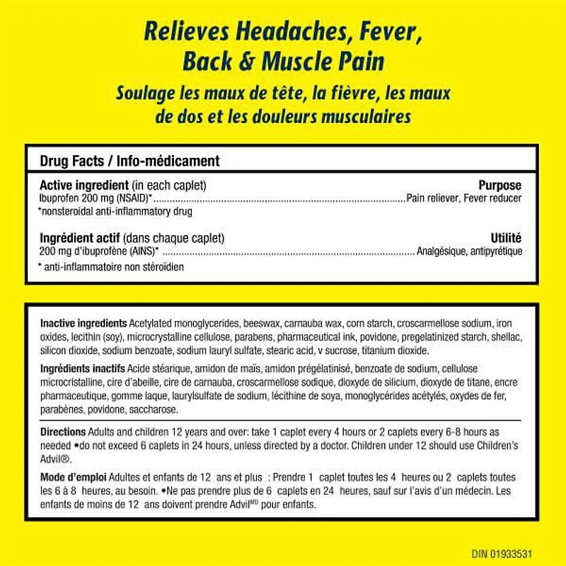 Advil Regular Strength Ibuprofen Caplets for Headaches and Pain Relief, 200 mg, 100 Count