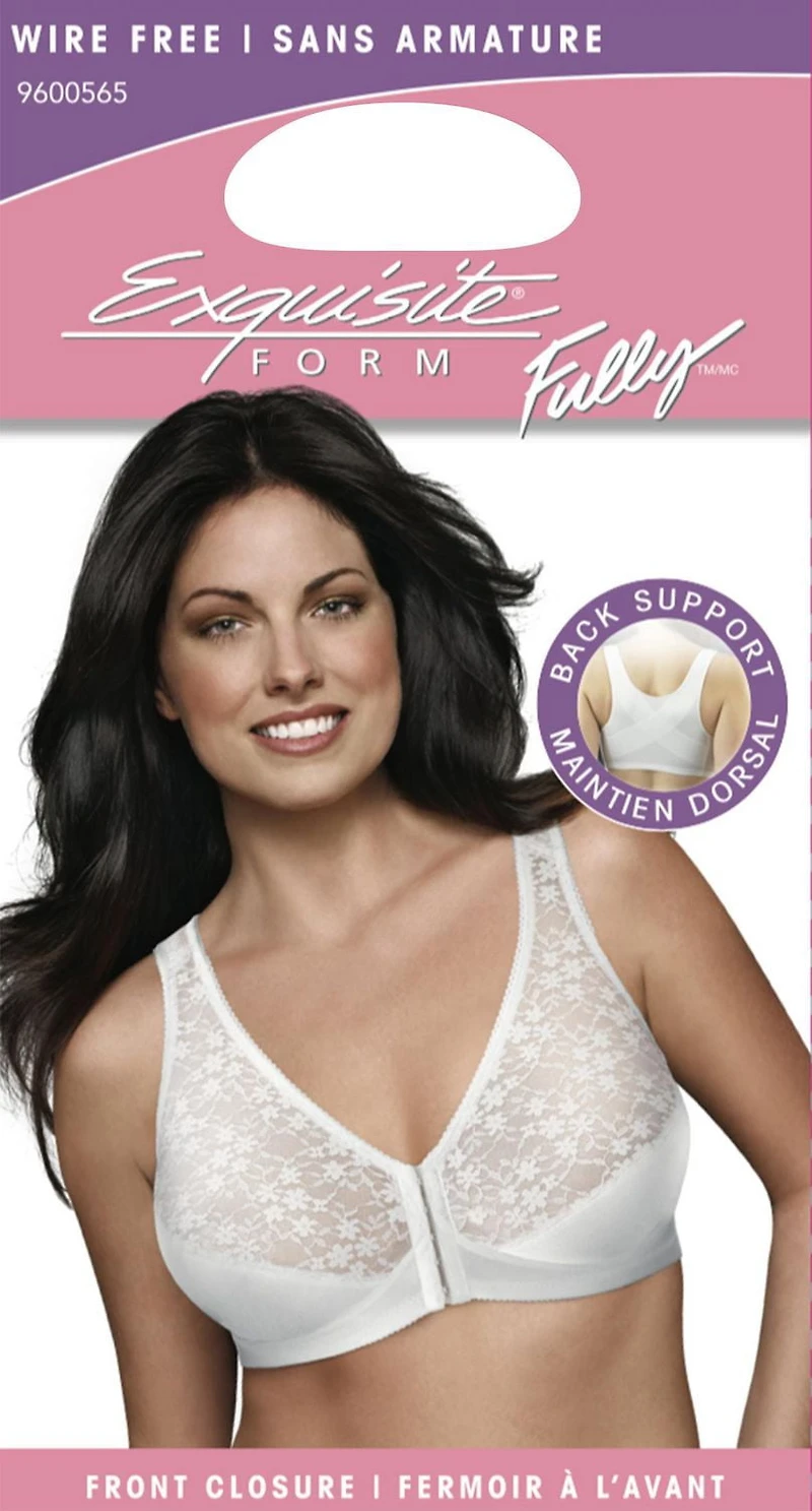 Exquisite Form #9600565 FULLY Full-Coverage Posture Bra, Wire-Free, Front Closure, Lace, Sizes 38B-46DD