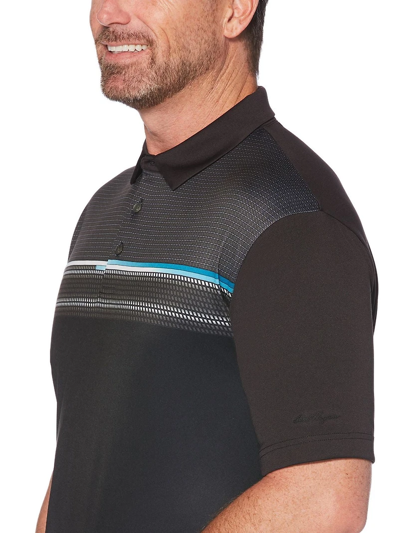 Ben Hogan Men's Performance Stacked Mini Geometric Print short Sleeve Polo Shirt