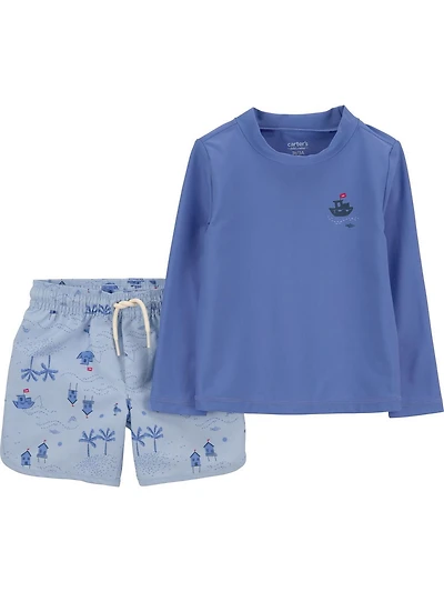 Carter's Child of Mine Toddler Boy 2pc Rash Guard Set Blue Beach