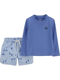 Carter's Child of Mine Toddler Boy 2pc Rash Guard Set Blue Beach